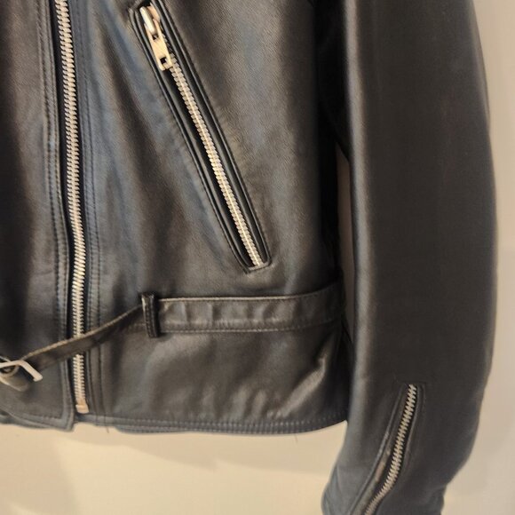Vintage Bullskins Black Leather Jacket Biker Rocker Motorcycle Moto Womens 14 - Picture 4 of 16